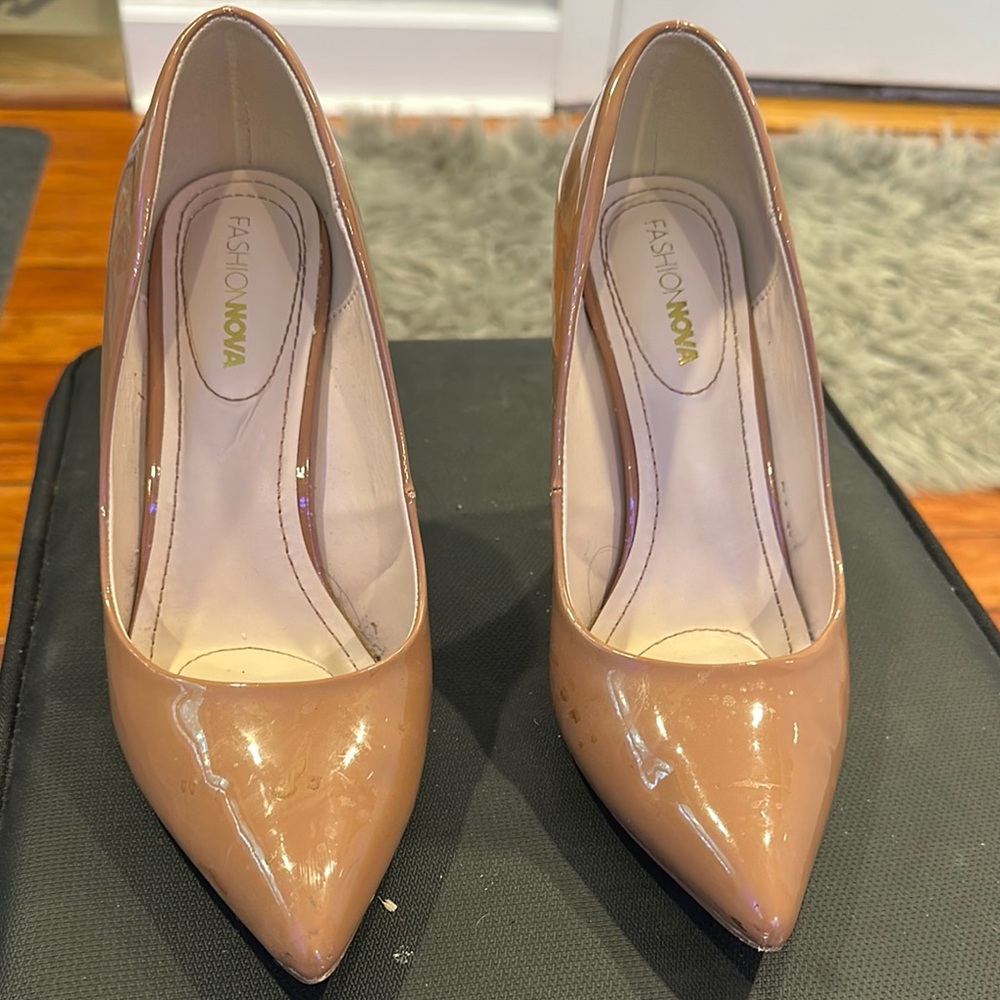 Fashion Nova Tan Heels Sleek Patent Leather Stiletto